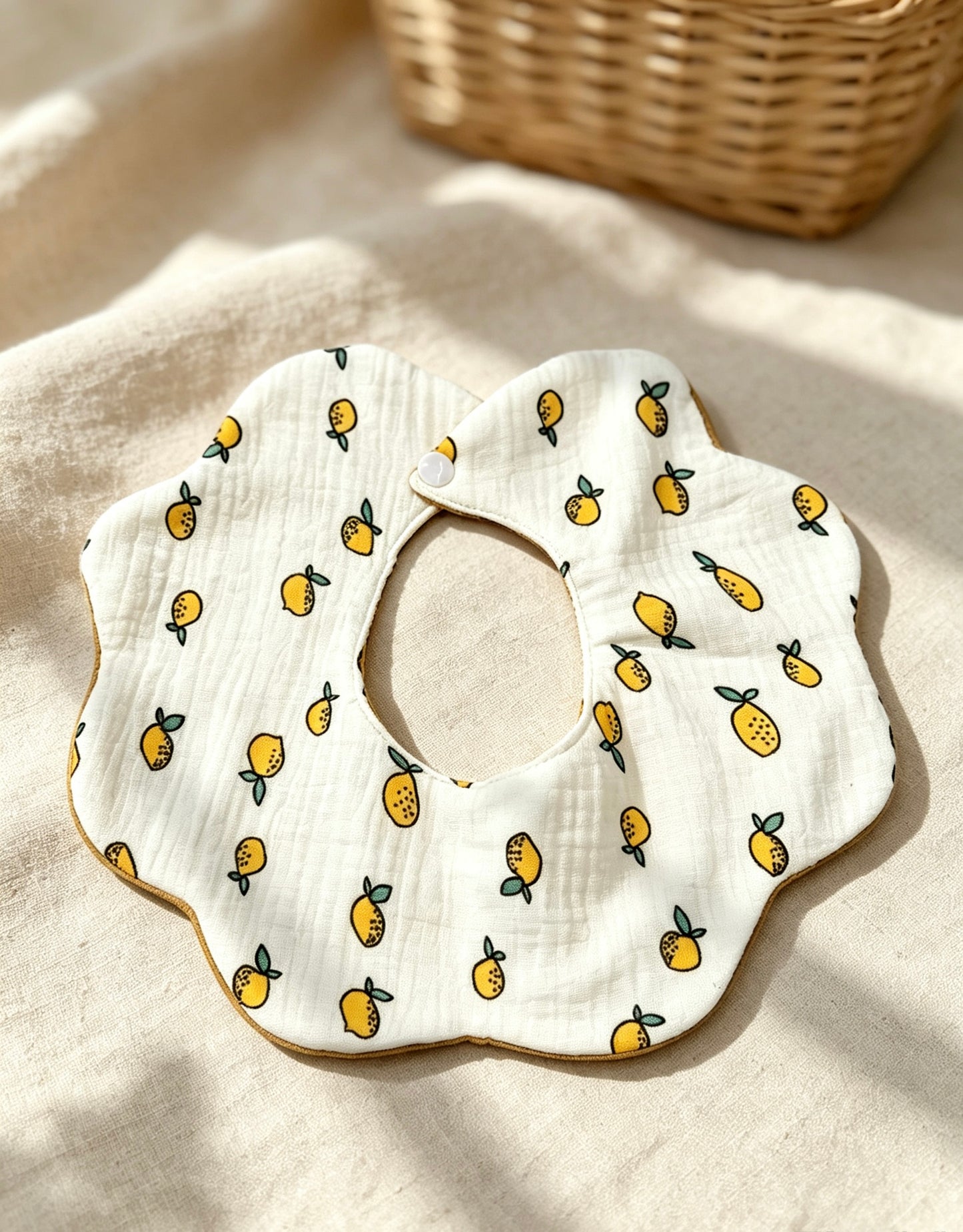 Kids Cotton Waterproof Stain-Resistant Lemon Print Bib
